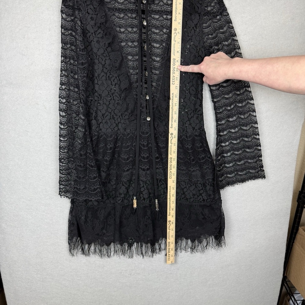 Meghan Los Angeles Lace Dress/Tunic Top Womens 0 Black Sheer Boho Bell Sleeve - Picture 3 of 11